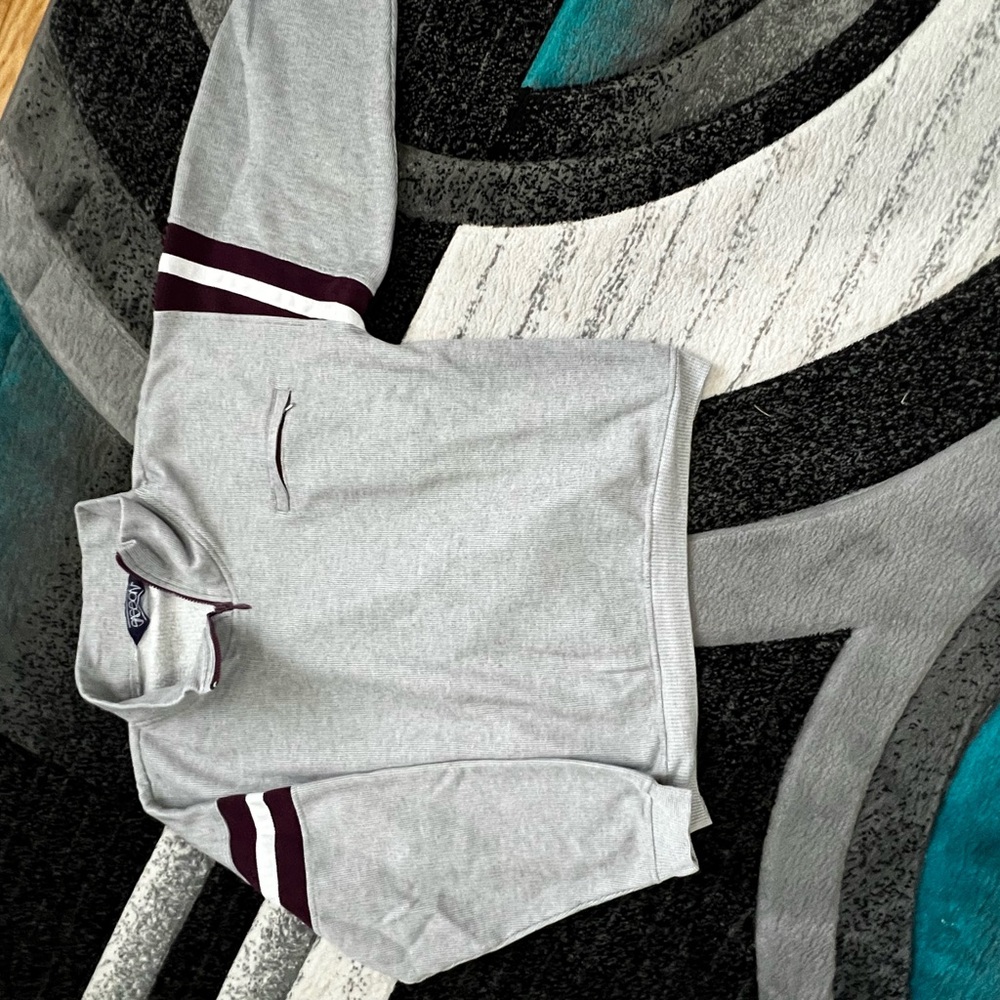 Vintage Grandpa Style Gray and Maroon Quarter-Zip Sweater